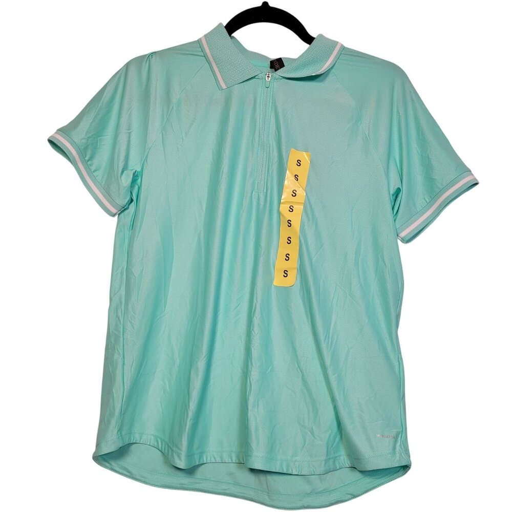 Mondetta Women's Active 1/4-Zip Short Sleeve Mesh Polo Shirt Green Small - Picture 1 of 11